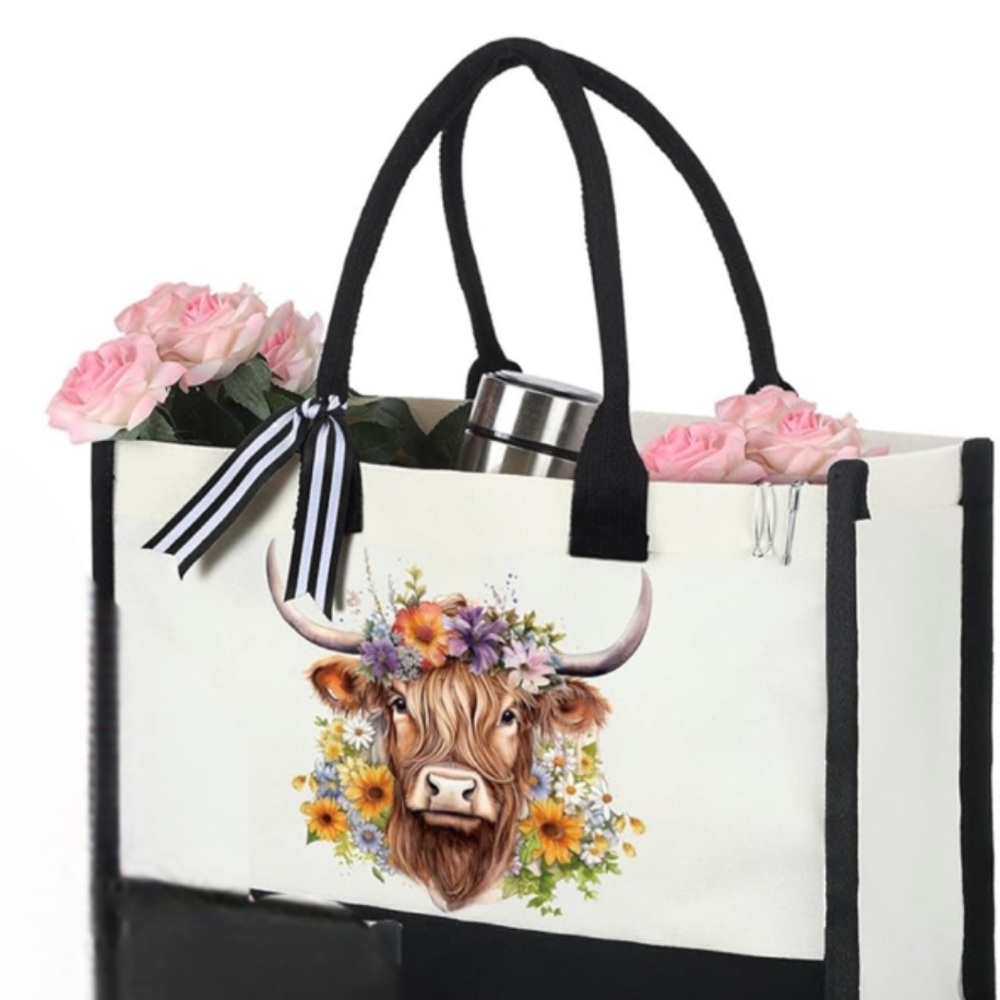 Floral Cow Print Tote Bag
